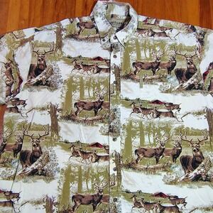 Magellan‎ Sportswear Mens XXL Button Down Shirt Deer Forest Print Short Sleeve